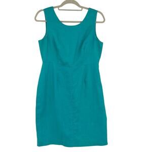 Vtg Ellen Ashley Linen Dress 6P Preppy Aqua 90s Minimalist OId Money Hamptons